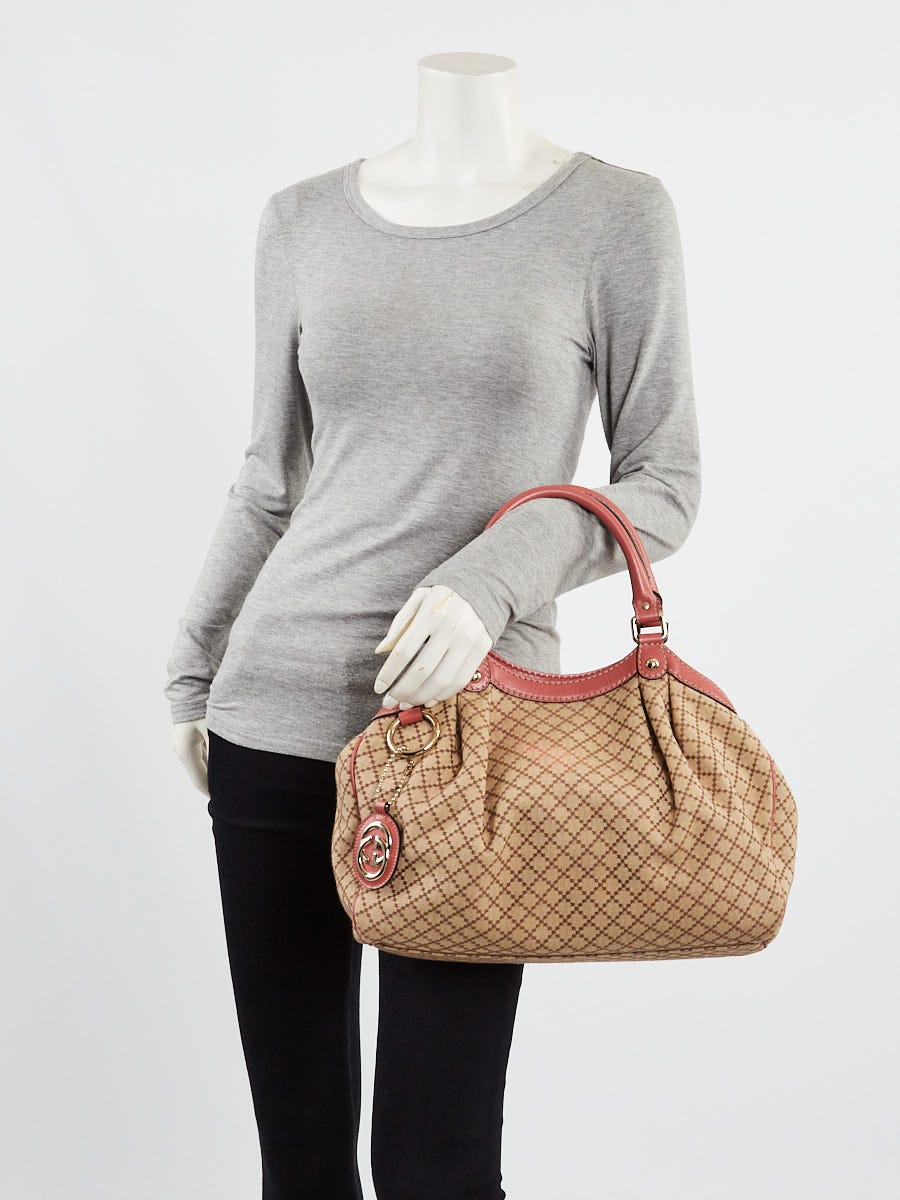 Gucci Beige/Pink Diamante Canvas Medium Sukey Bag