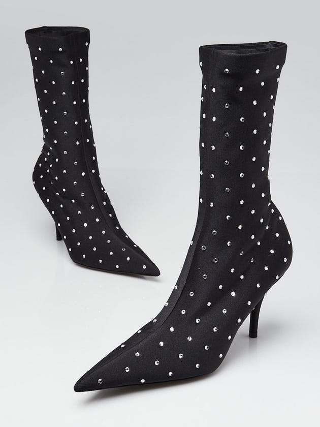 Balenciaga Black Spandex Crystal Knife Booties Size 7/37.5