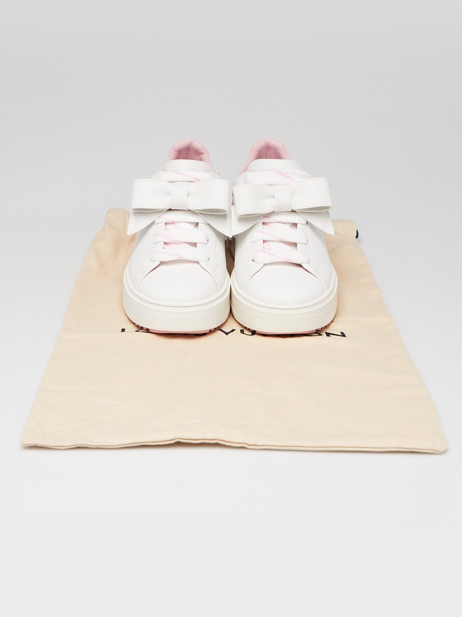 Louis Vuitton White/Pink Leather Time Out Bow Sneakers Size