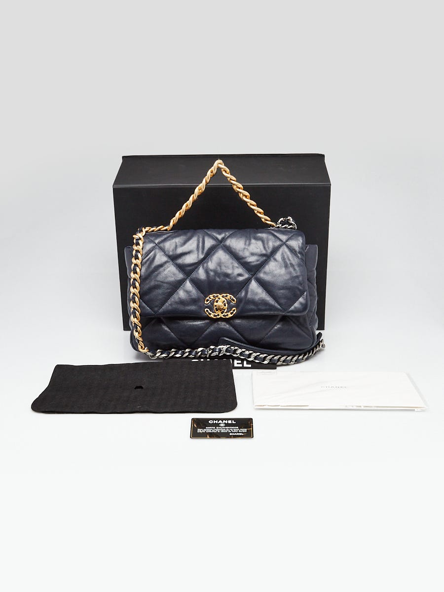 Chanel Navy Blue Quilted Goatskin Leather Chanel 19 Large Flap Bag