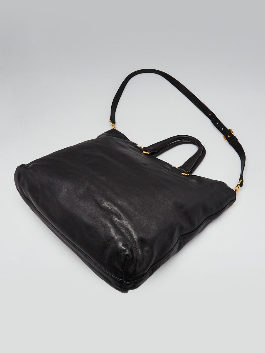 トートバッグ PRADA GRAINY LEATHER SHOPPING BAG Prada Black Soft Calf Leather Large Shopping Tote Bag BN1713