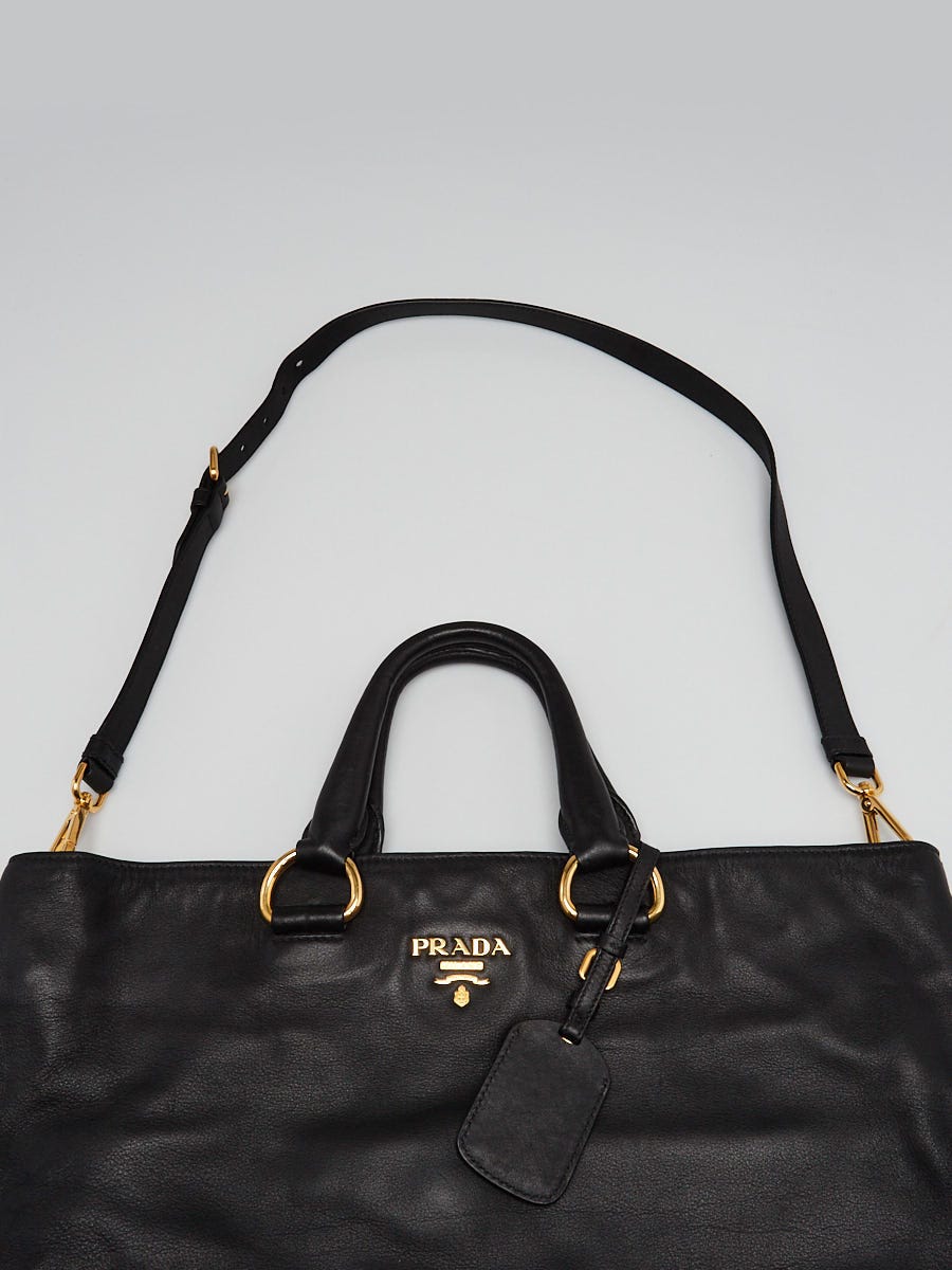 Prada Black Soft Calf Leather Large Shopping Tote Bag BN1713 Prada Black Soft Calf Leather Large Shopping Tote Bag BN1713