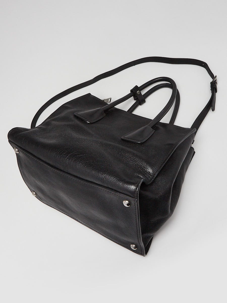 Prada Black Glace Calfskin Leather Twin Pocket Double Handle Tote