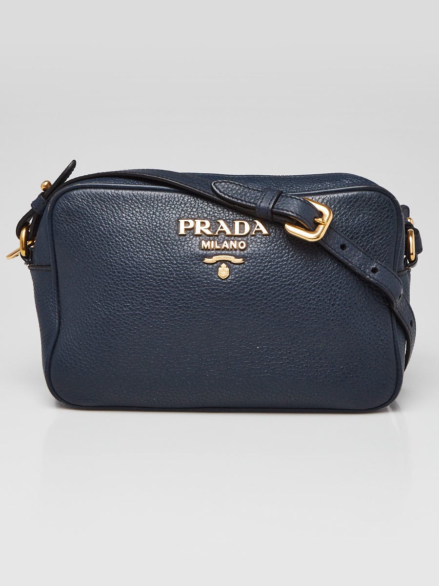 Prada Blue Vitello Daino Leather Double Zip Camera Crossbody Bag Yoogi s Closet