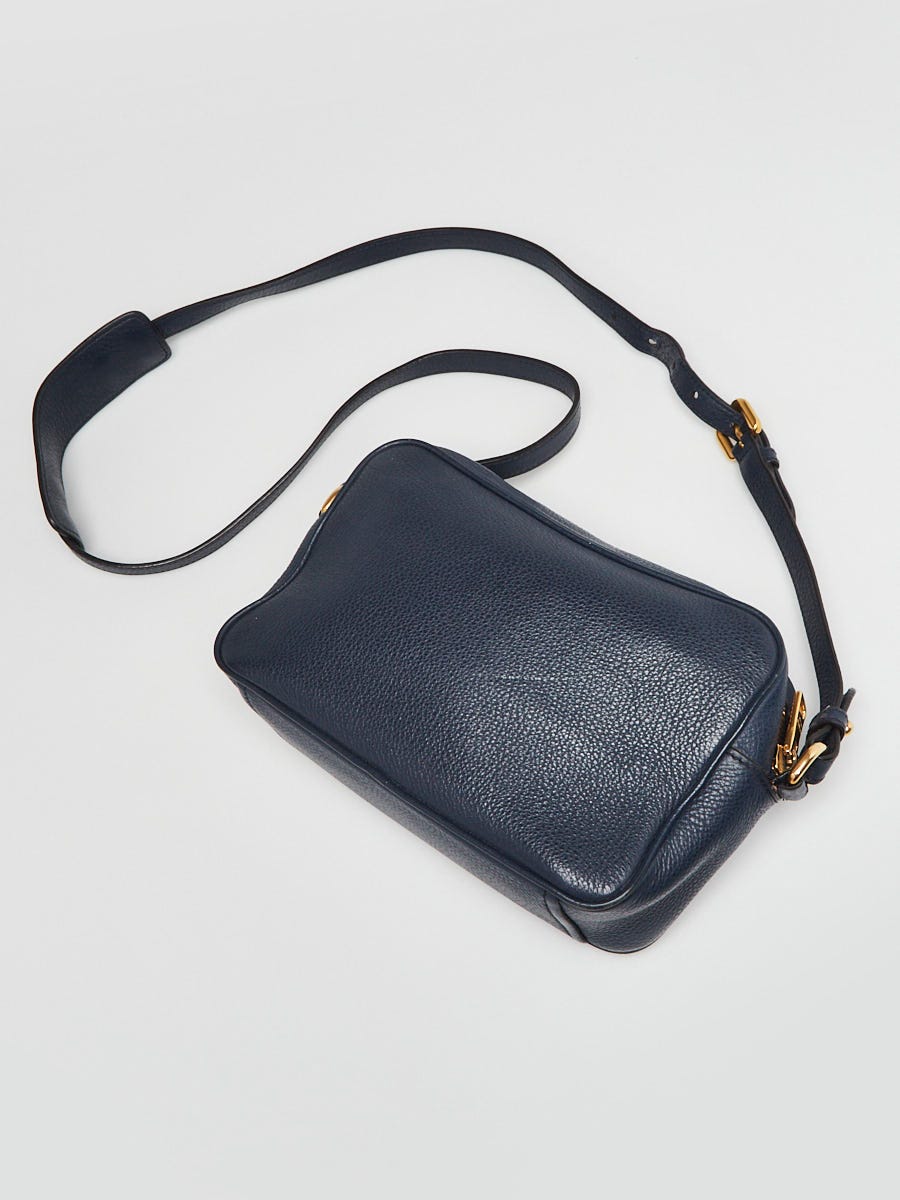 Prada Blue Vitello Daino Leather Double Zip Camera Crossbody Bag