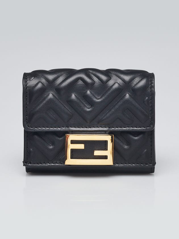 Fendi Black FF Embossed Nappa Leather Micro Trifold Compact Wallet 8MO395