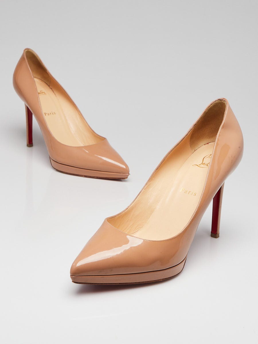 Christian Louboutin Beige Patent Leather Pigalle Plato 120 Pumps Size 10.5 41 Yoogi s Closet