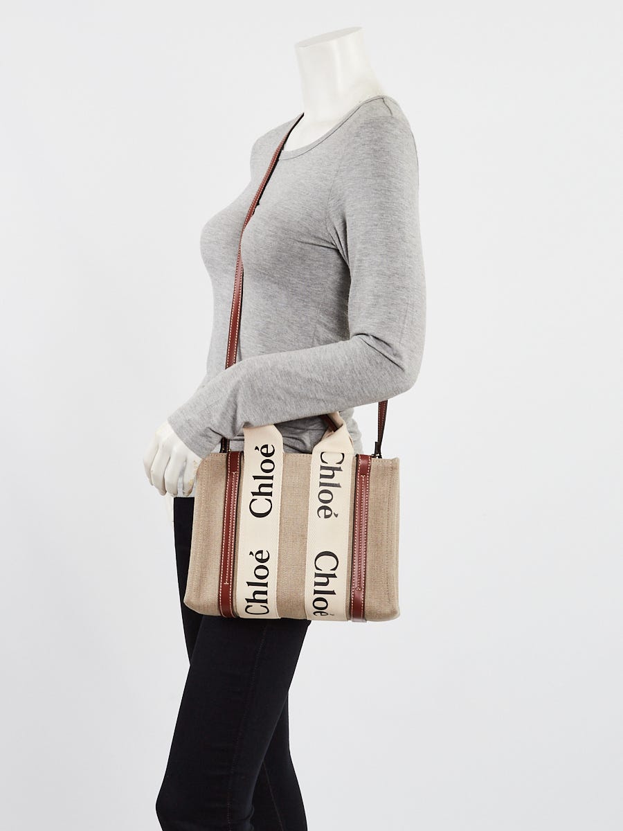 Chloe Beige/Brown Canvas/Leather Small Woody Tote Bag Chloe Beige/Brown Canvas/Leather Small Woody Tote Bag