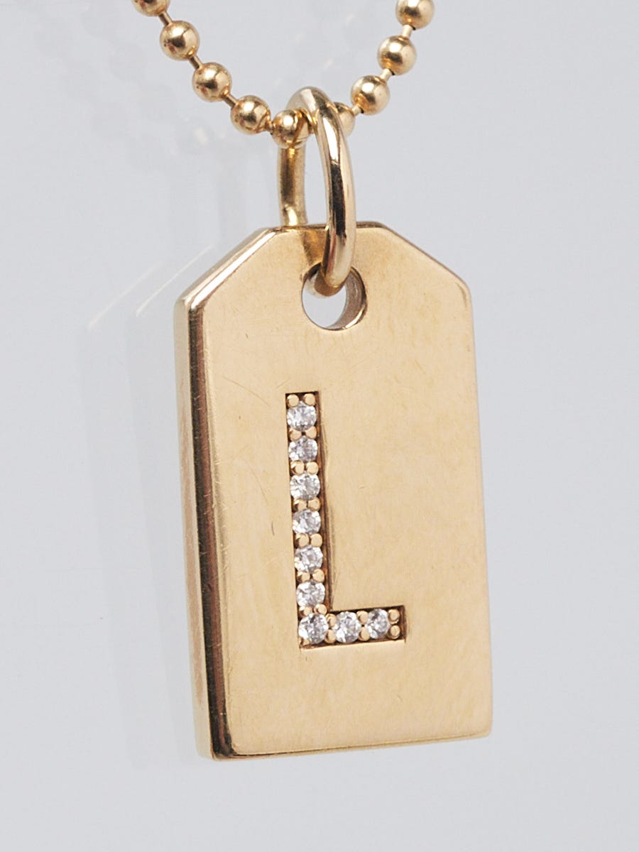 Tiffany & Co. 18k Yellow Gold Diamond Mini Tag Inital L Pendant Necklace