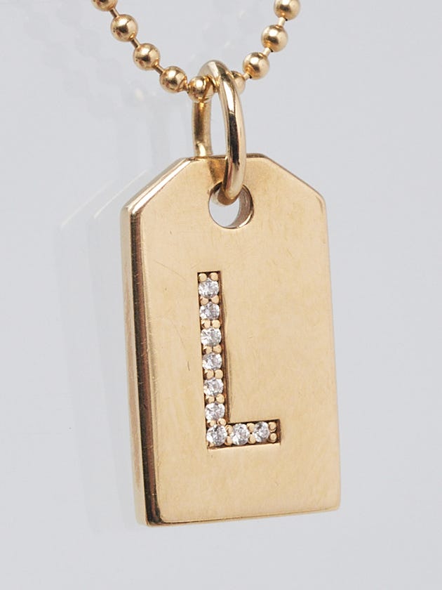 Tiffany & Co. 18k Yellow Gold Diamond Mini Tag Inital L Pendant Necklace