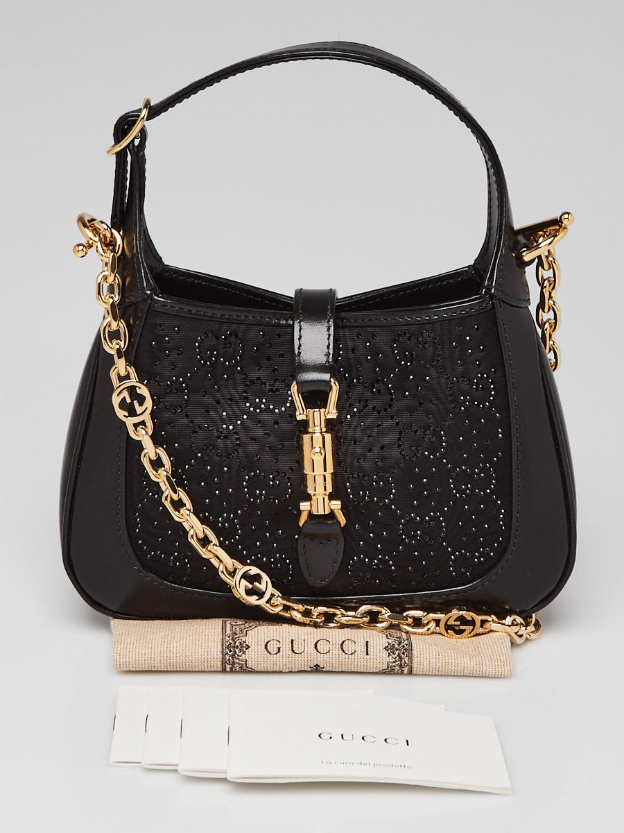 ググググ Gucci Black Leather/Satin Crystal GG Jackie 1961 Mini Bag