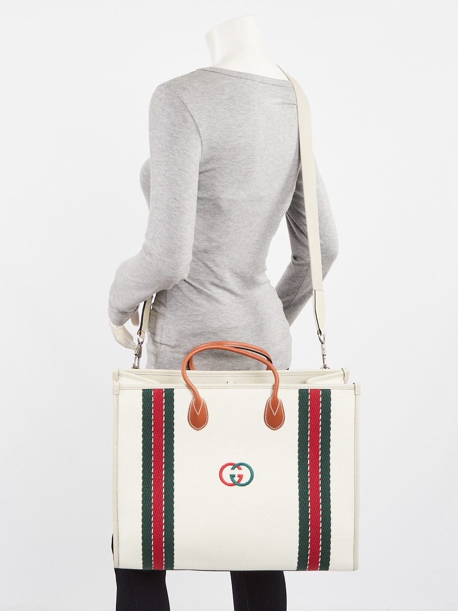 Gucci White Canvas/Leather GG Interlocking Top Handle Tote