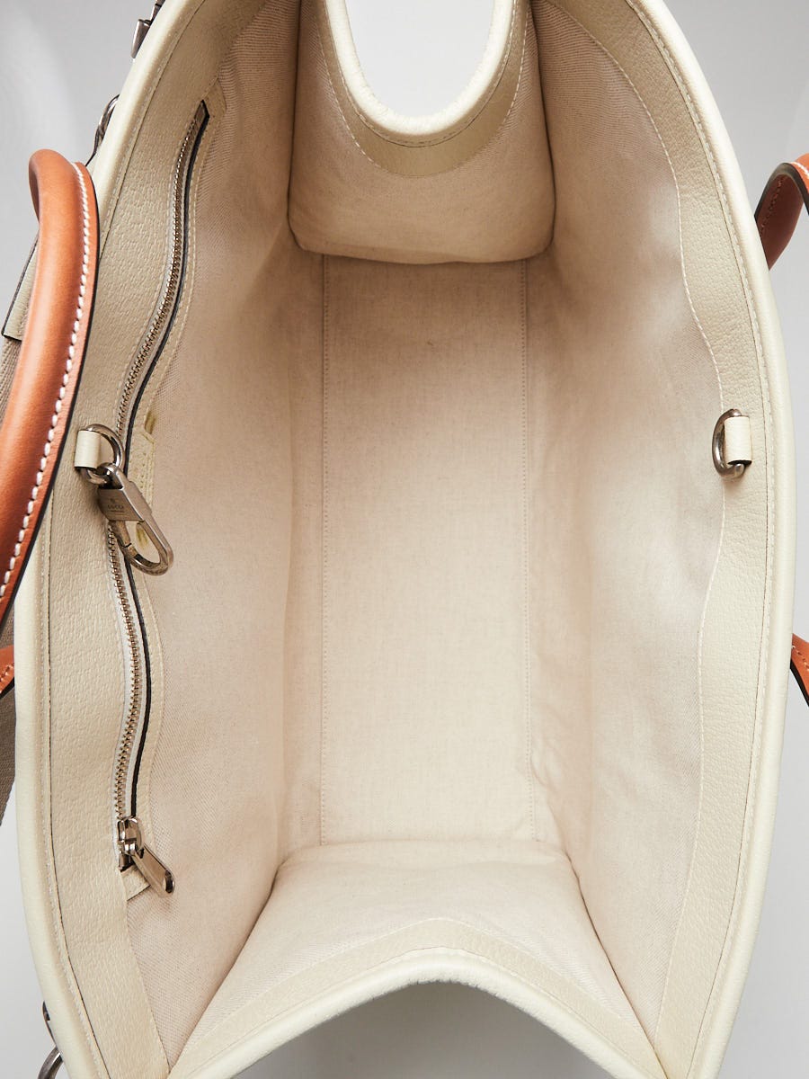 Gucci White Canvas/Leather GG Interlocking Top Handle Tote