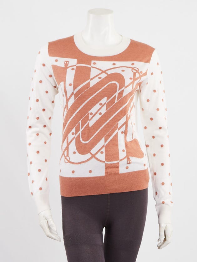Hermes Rose Aube Cashmere and Printed Silk Clic-Clac Sweater Size 2/36