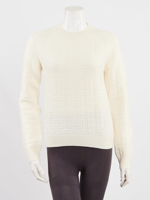 Hermes Blanc Casse Wool H Stitch Long Sleeve Sweater Size 4/38