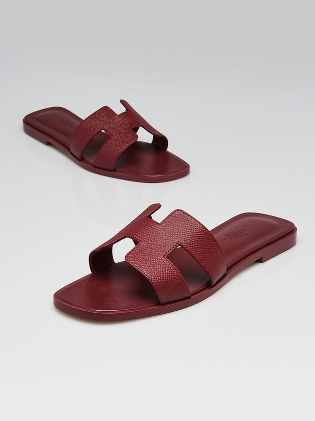 Hermes Rouge H Epsom Leather Oran Flat Sandals Size 5.5/36