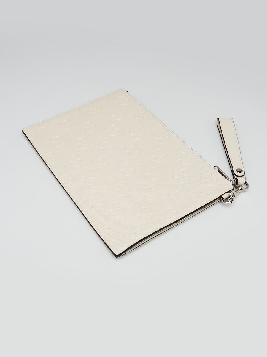 Gucci White Perforated Embossed GG Leather Wristlet Clutch