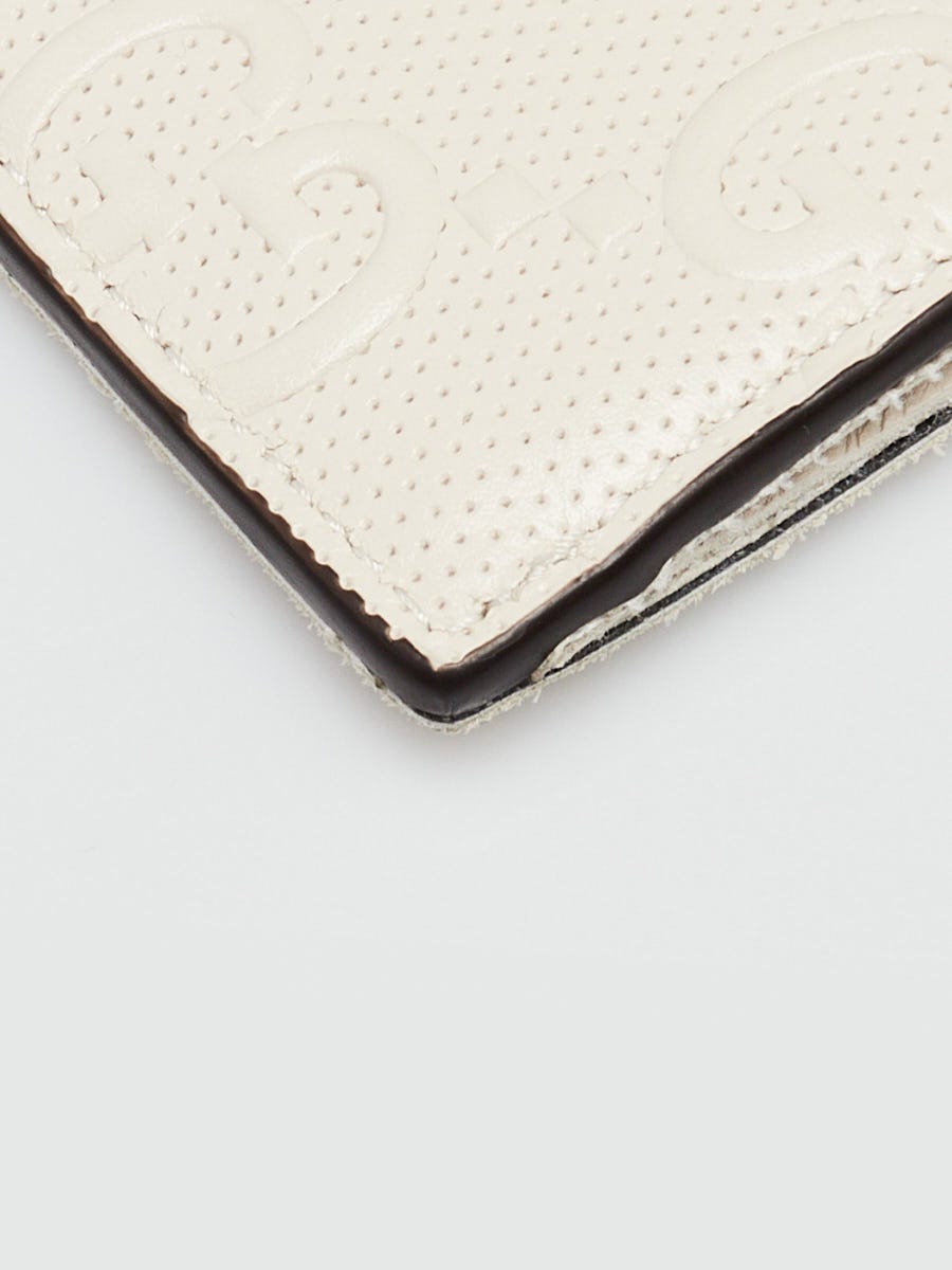 Gucci White Perforated Embossed GG Leather Wristlet Clutch Bag