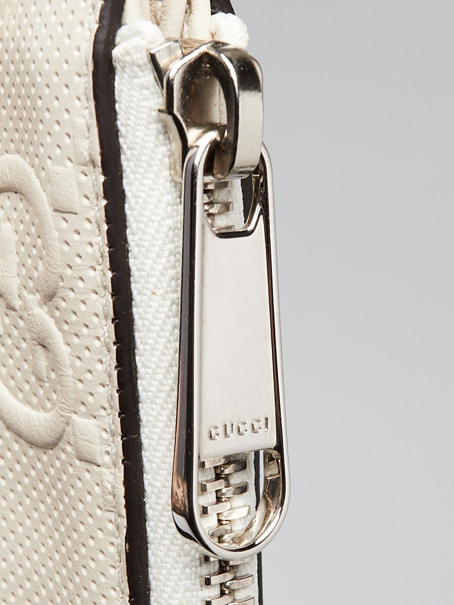 Gucci White Perforated Embossed GG Leather Wristlet Clutch