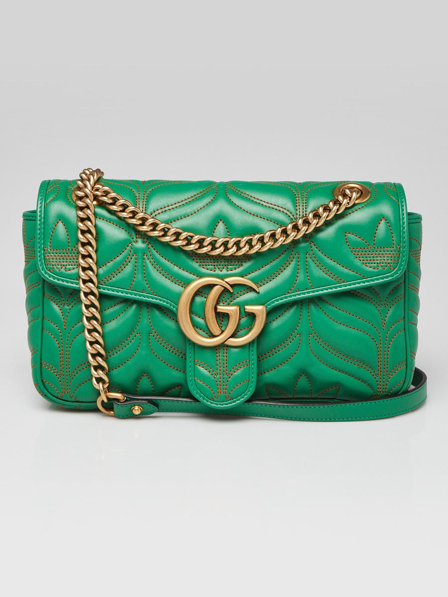 Gucci x Adidas Green Quilted Leather Marmont Small Shoulder Bag 