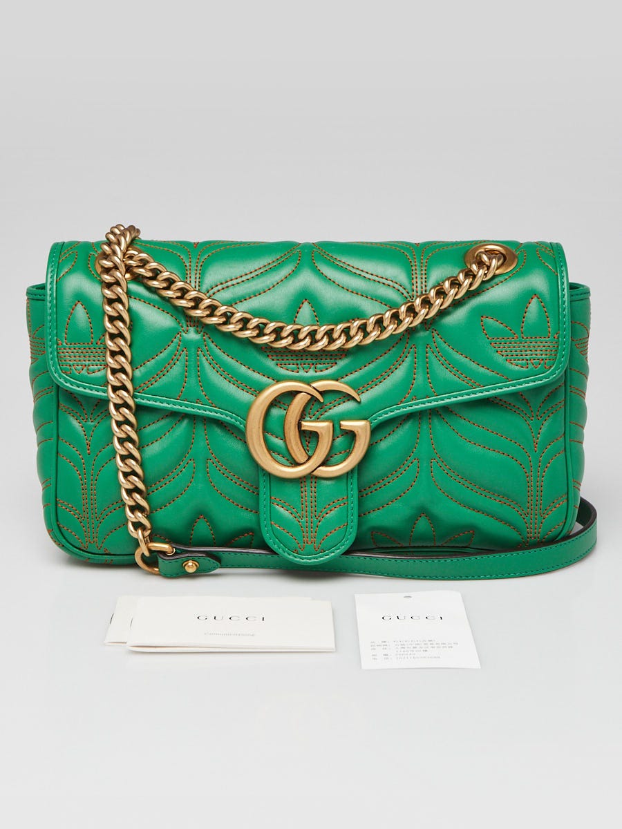 Gucci x Adidas Green Quilted Leather Marmont Small Shoulder Bag 