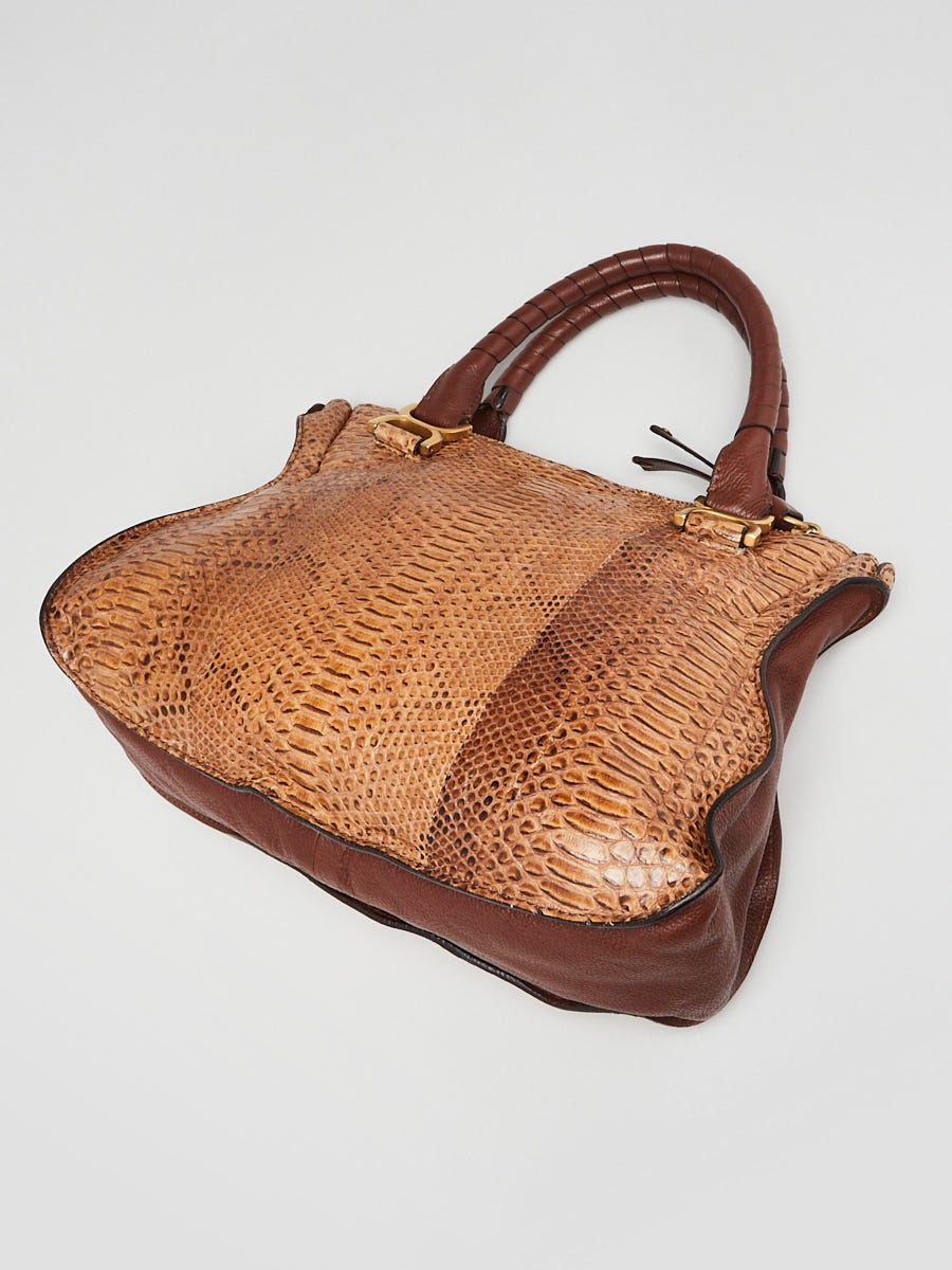 Chloe Brown Python and Leather Medium Marcie Satchel Bag | Yoogi's