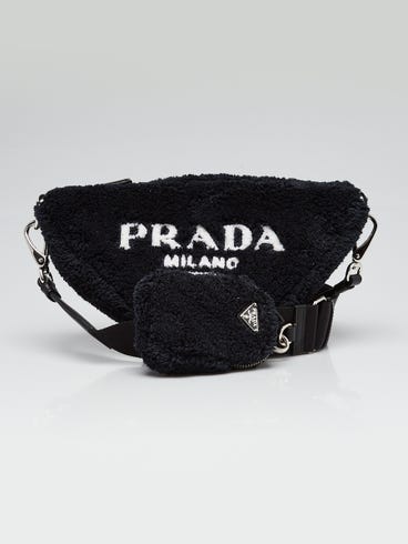 Prada Black Terry Triangle Logo Crossbody Bag 1BH190