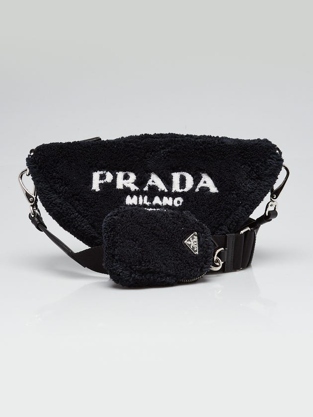 Prada Black Terry Triangle Logo Crossbody Bag 1BH190
