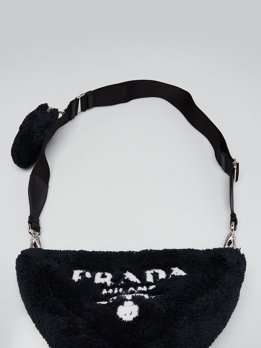 Prada Black Terry Triangle Logo Crossbody Bag 1BH190