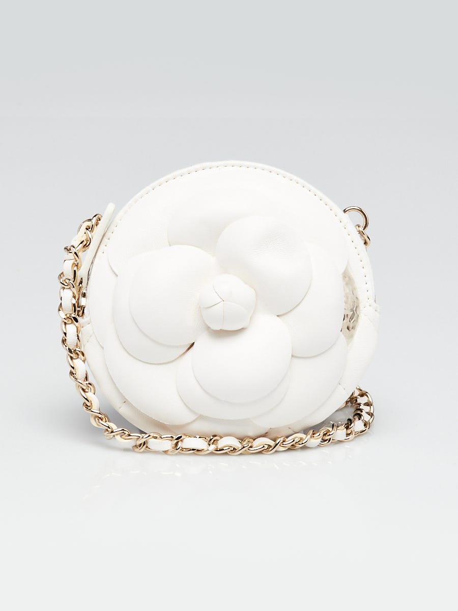 Chanel White Quilted Leather Round Camellia Bouquet Clutch With Chain Black