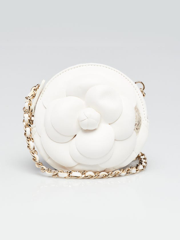 Chanel White Quilted Leather Round Camellia Bouquet Clutch With Chain Black