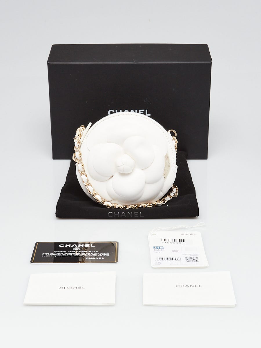 Chanel White Quilted Leather Round Camellia Bouquet Clutch With
