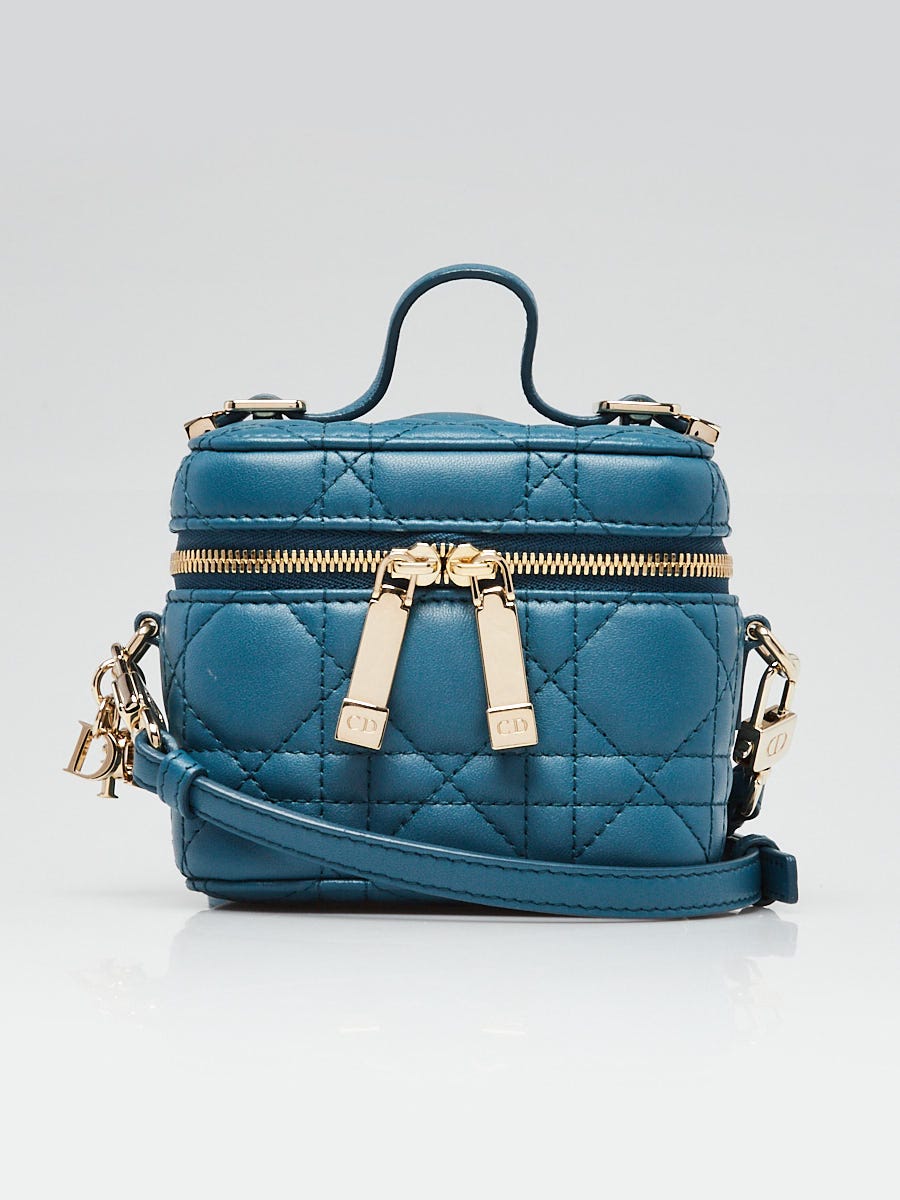 Christian Dior Blue Cannage Quilted Leather Micro Lady Dior Vanity Case Bag  | Yoogi's Closet