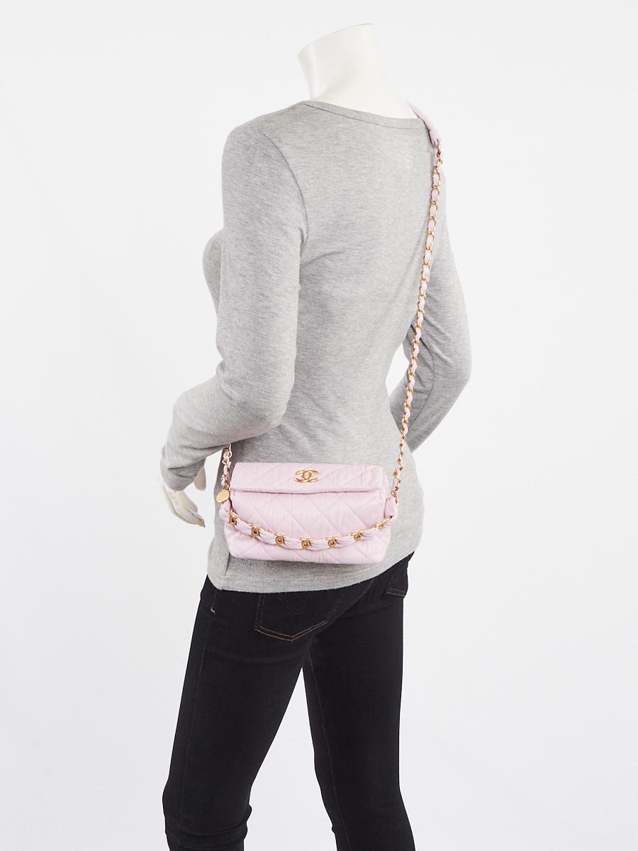 Chanel Pink Quilted Crumpled Lambskin Leather Small CC Links Shoulder Bag