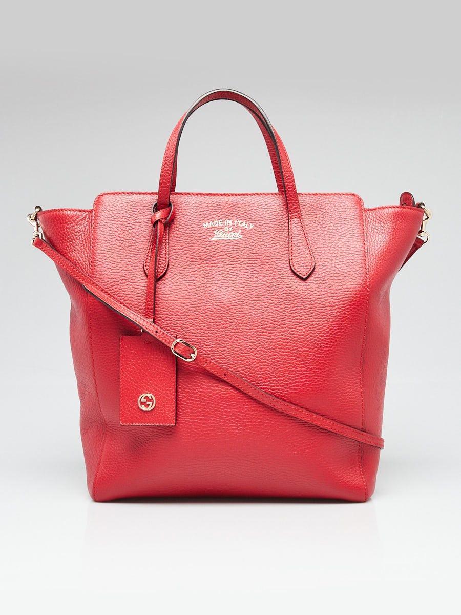 Gucci Red Pebbled Leather Swing Crossbody Tote Bag | Yoogi's Closet