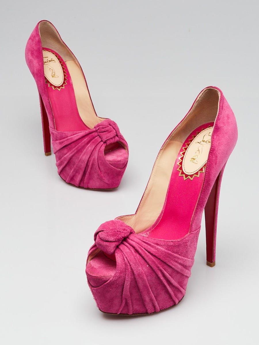 Christian Louboutin Hot Pink Suede Lady Gres 160 Peep Toe Pumps Size 9 39.5 ParallaxShops s Closet