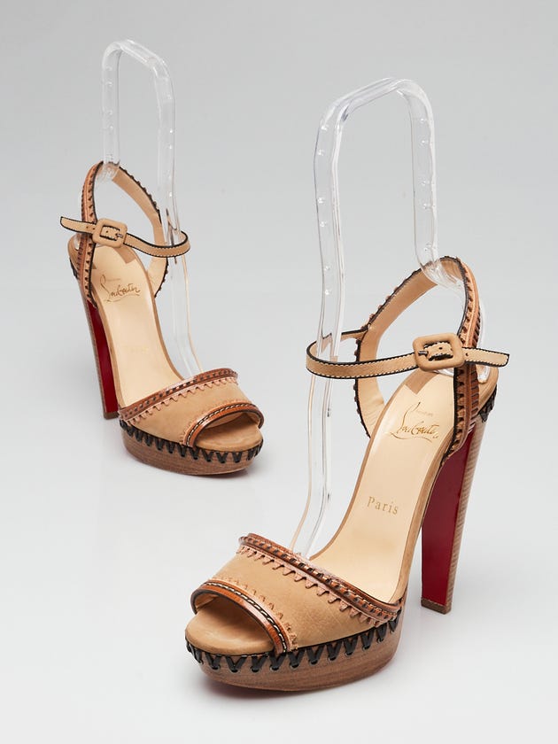Christian Louboutin Noisette Suede/Leather Trepi High 140 Sandals Size 9/39.5