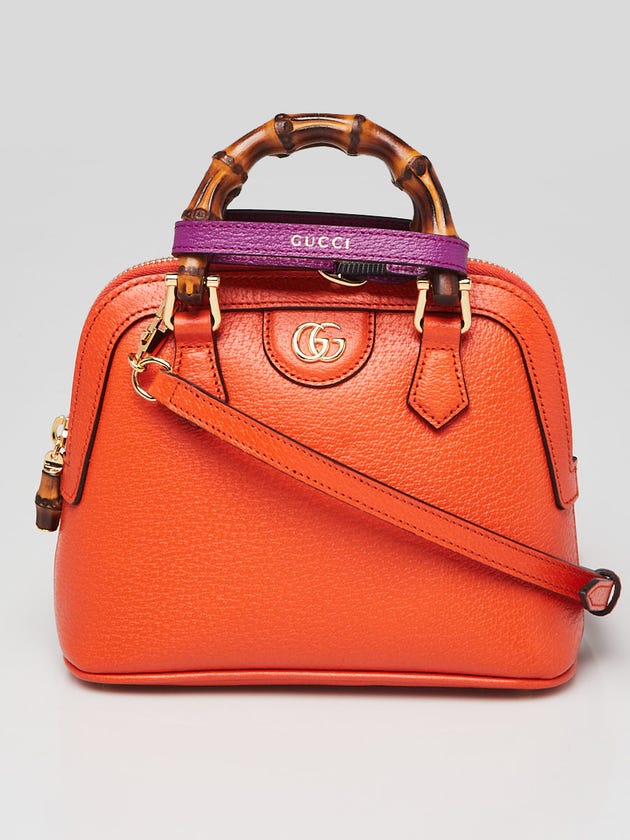 Gucci Orange Leather Mini Diana Zip Tote Bag