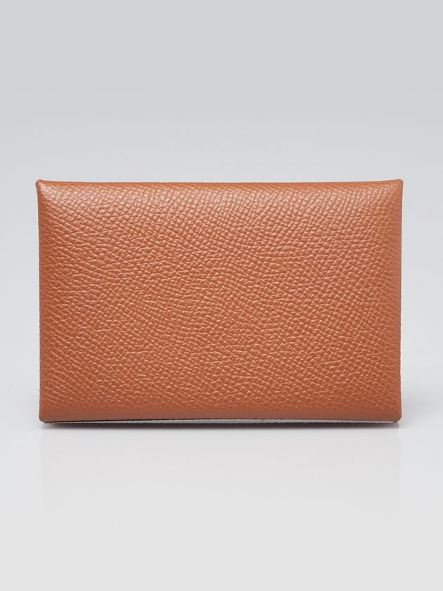 Hermes Gold Epsom Leather Calvi Card Holder