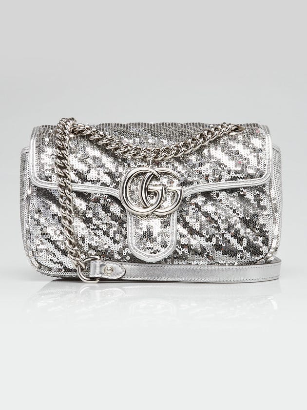 Gucci Silver Sequin Marmont Mini Flap Bag