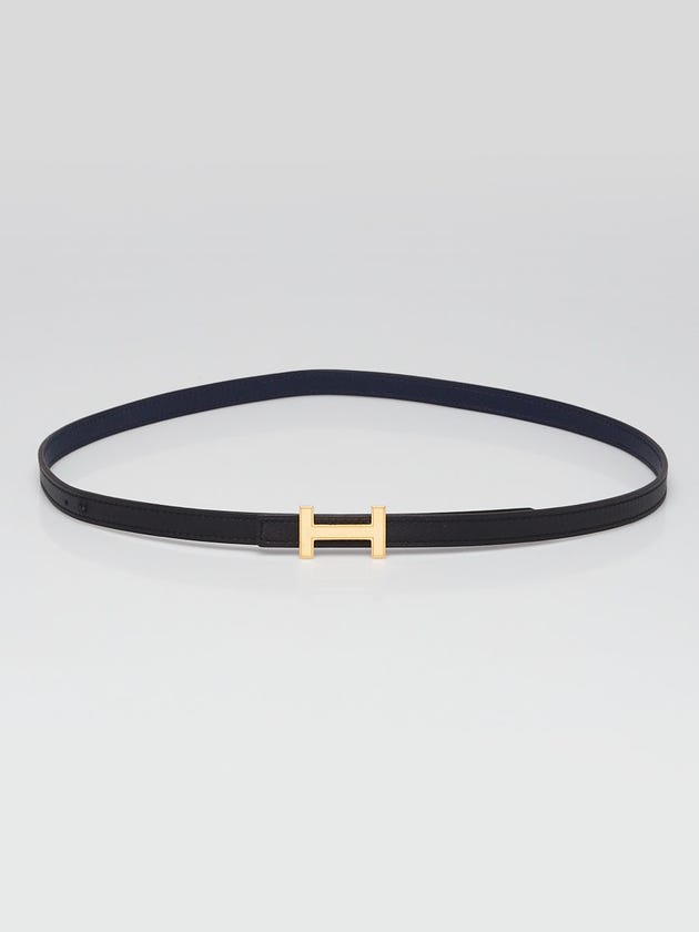 Hermes 13mm Black Swift Leather Blue Nuit Epsom Leather Gold Plated Focus Belt Size 80
