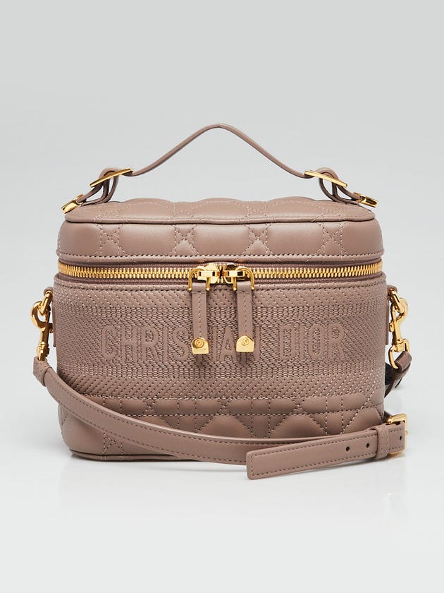 Christian Dior Warm Taupe Cannage Quilted Lambskin Leather Small DiorTravel Vanity Case Bag