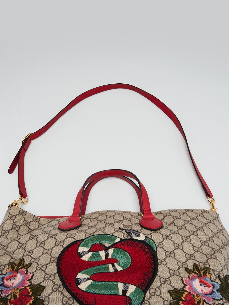 Gucci Beige GG Coated Canvas Supreme Embroidered Heart Snake Tote Bag Yoogi s Closet