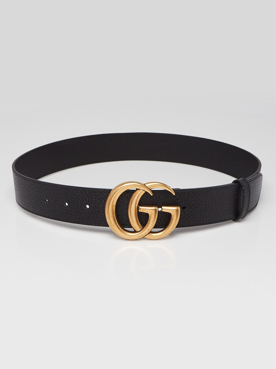 Gucci Black Pebbled Leather Double G Belt Size 85/34