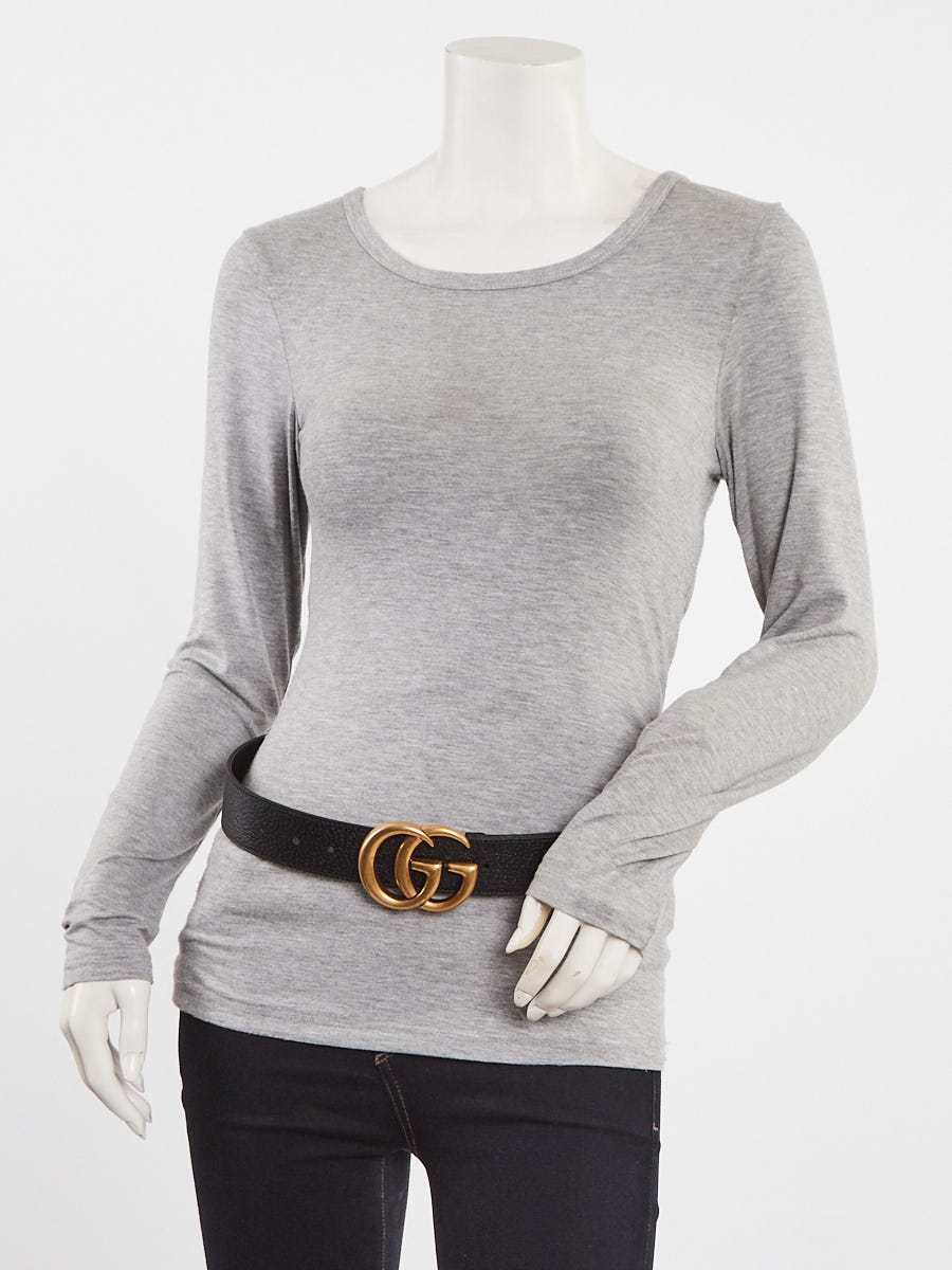 Gucci Black Pebbled Leather Double G Belt Size 85/34