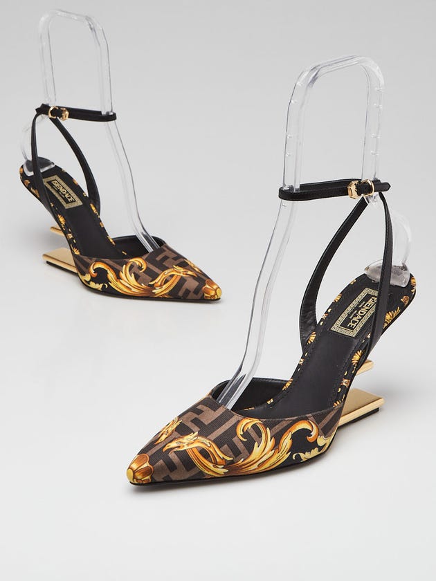 Fendi x Versace Tobacco Zucca Print Canvas Fendace Pumps Size 6.5/37