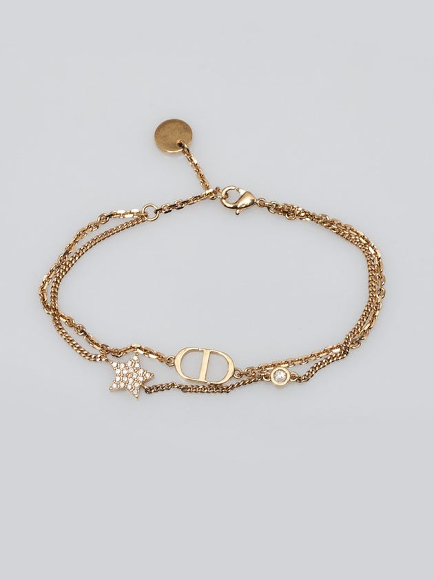 Christian Dior Goldtone Metal and Crystal Double Strand Bracelet