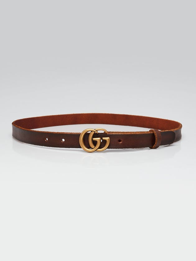 Gucci Brown Smooth Leather Double G Skinny Belt Size 80/32