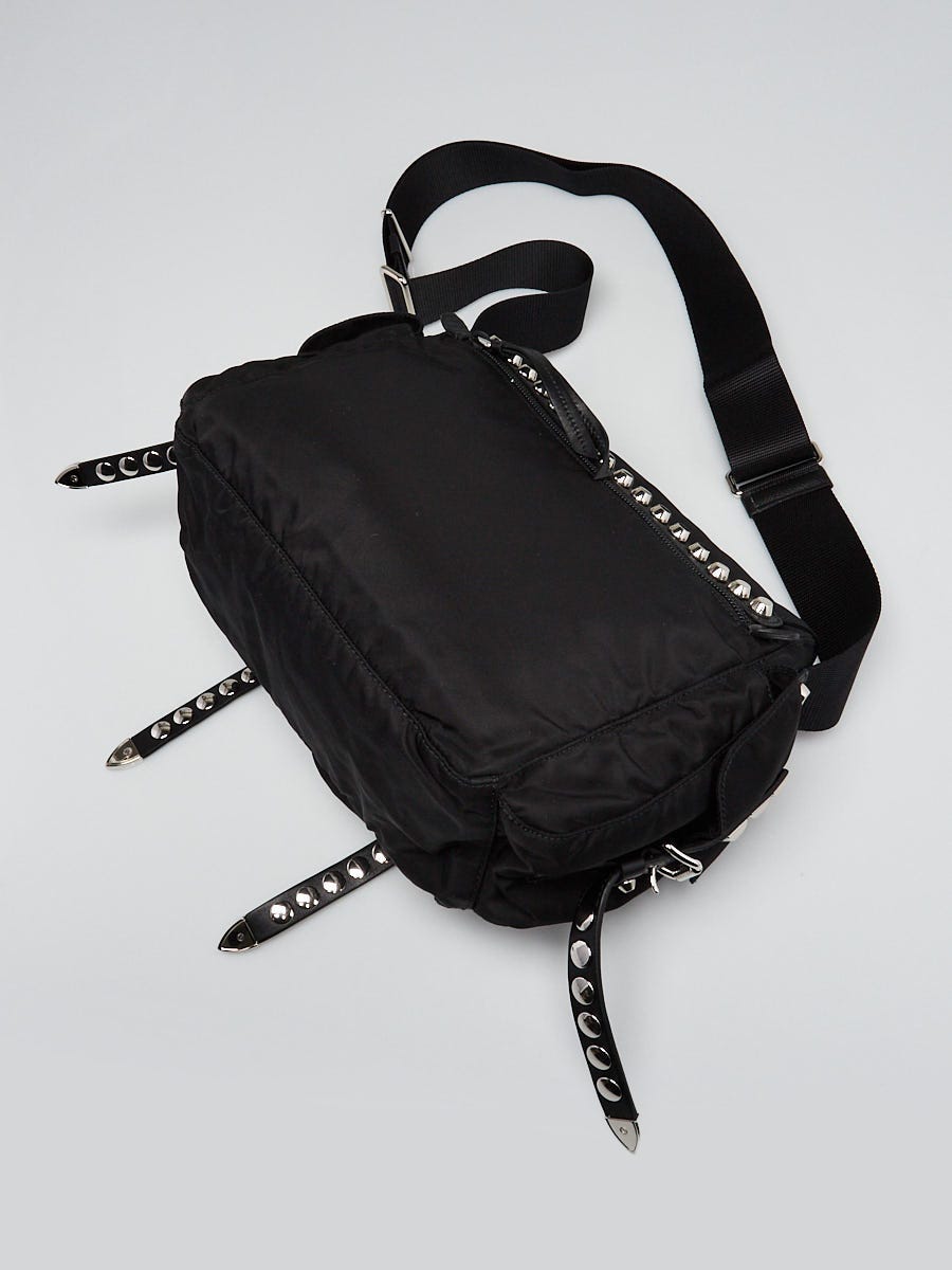 Prada Black New Vela Nylon Studded Messenger Bag 1BD118 Prada Black New Vela Nylon Studded Messenger Bag 1BD118