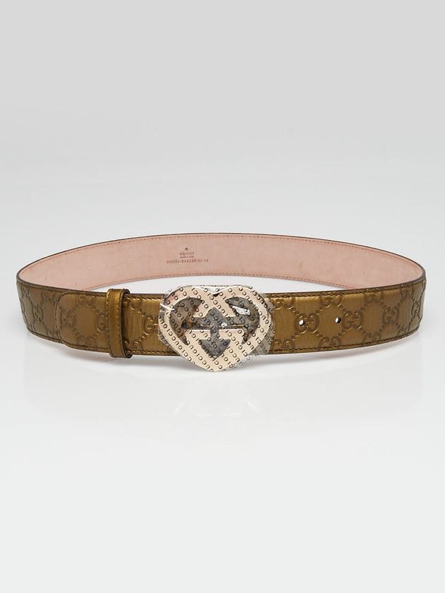 Gucci Bronze Guccissima Leather GG Heart Buckle Belt Size 85/34